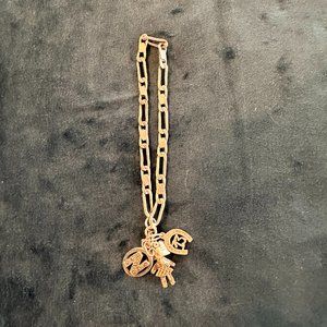 Silver Tone Chain Bracelet with Charms (Heart, Horeshoe, Lucky)